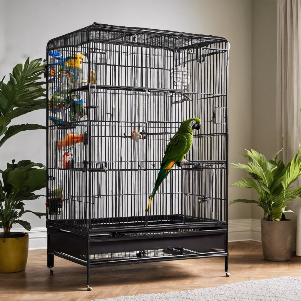 Why is it crucial to buy a sufficiently large cage for a pet parrot?