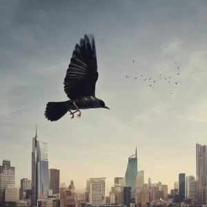 bird flying over city