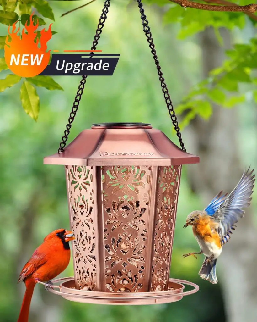 Solar Bird Feeders for Outdoors Hanging - Premium Grade Metal Bird Feeder, Chew-Proof, Weather and Water Resistant Wild Bird feeders, Outside and Garden Decoration
