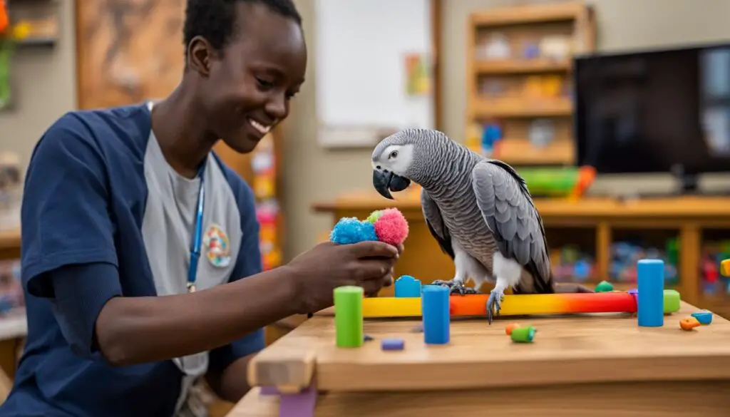 young African Grey talking training