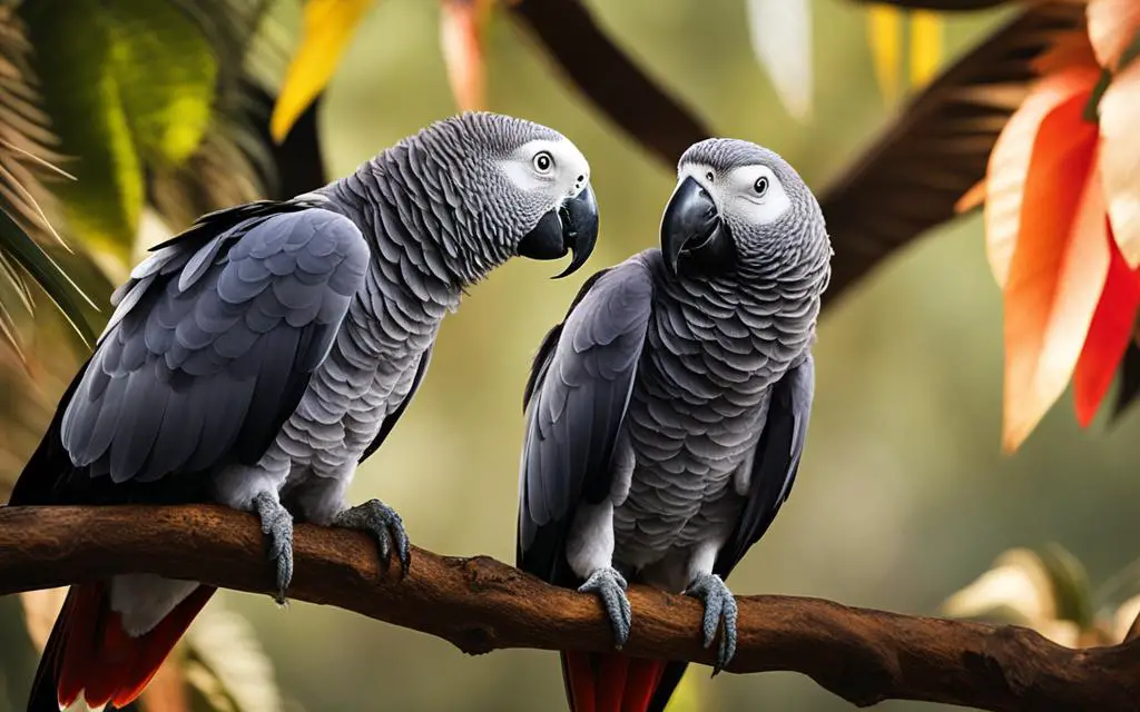 African Grey Male and Female Interaction