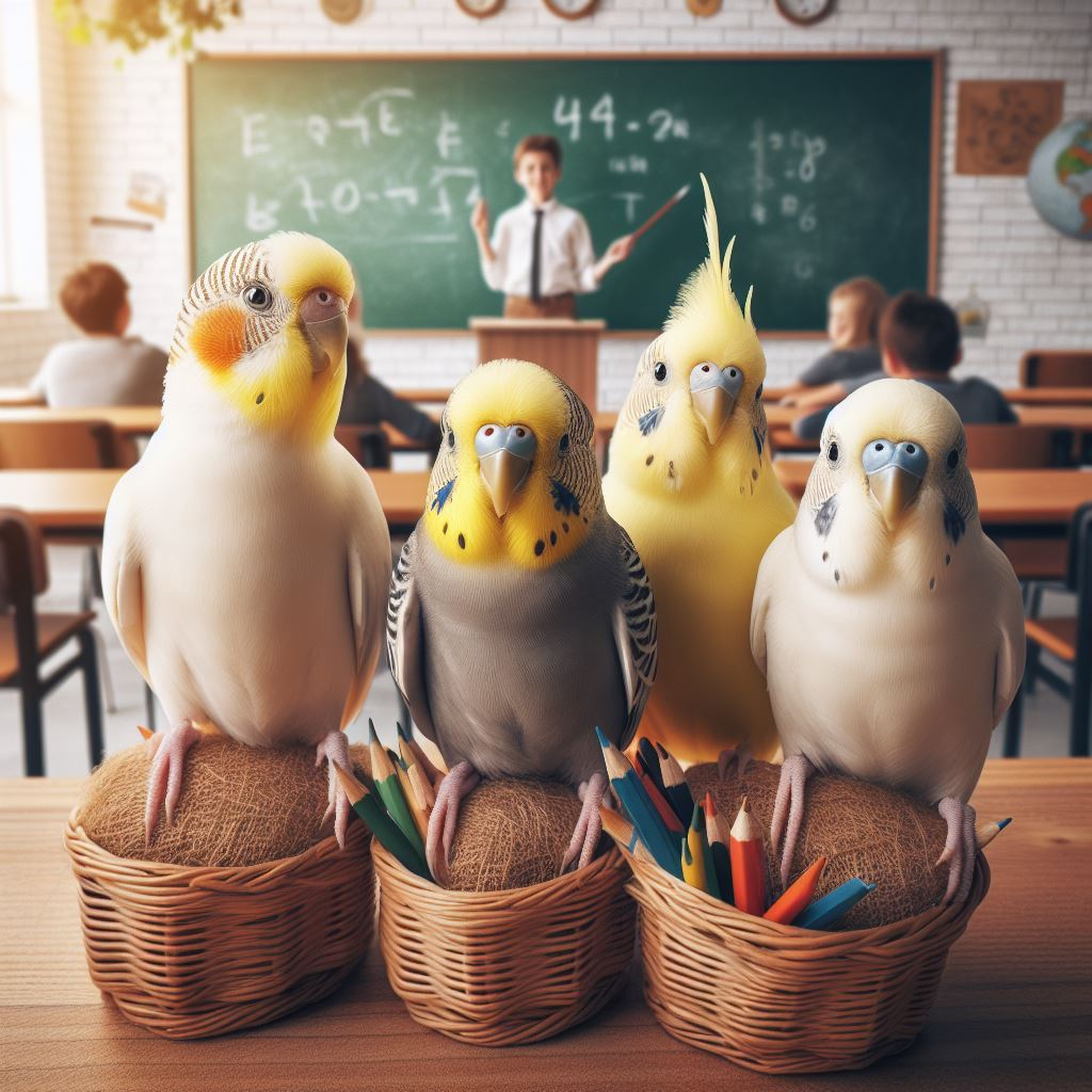 Proper ways to discipline your pet bird
Four birds sitting in a classroom