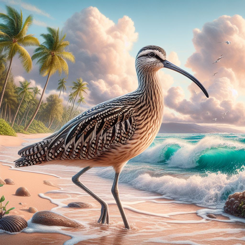 Bristle-Thighed Curlew on beach of Hawaii
