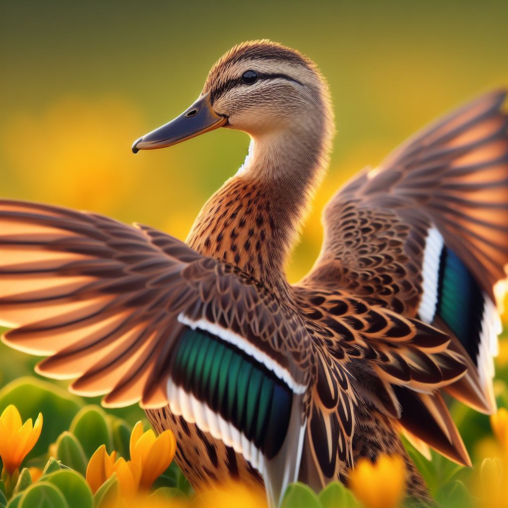 A Mottled duck spreading his wings