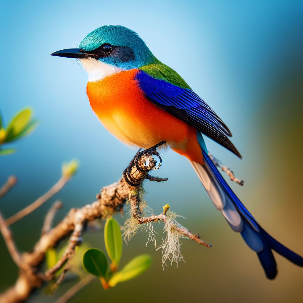 A multi-colored songbird sitting on branch