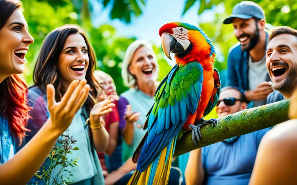 Macaw in a social setting