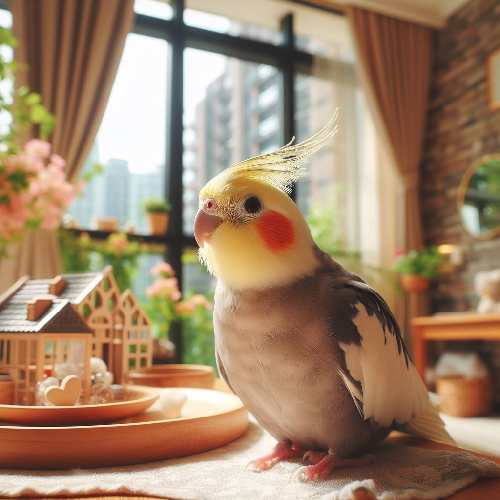 Cockatiel enjoying apartment life