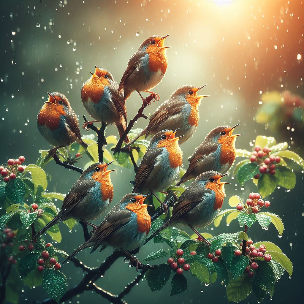 Why do birds chirp after a storm?
Group of robins chirping after a storm