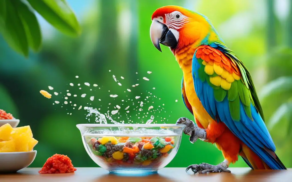 why does my bird put his food in his water?
Beautiful parrot looking at his water dish after filling it with colorful food.