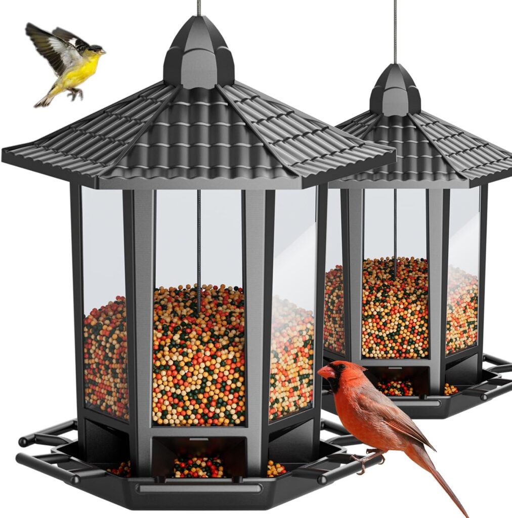 2 Pack Bird Feeders for Outdoor Hanging, Retro Pagoda Design Fun Installation Bird Feeder, Attracting Wild Birds Chickadees Goldfinches Cardinals Finches and Sparrows