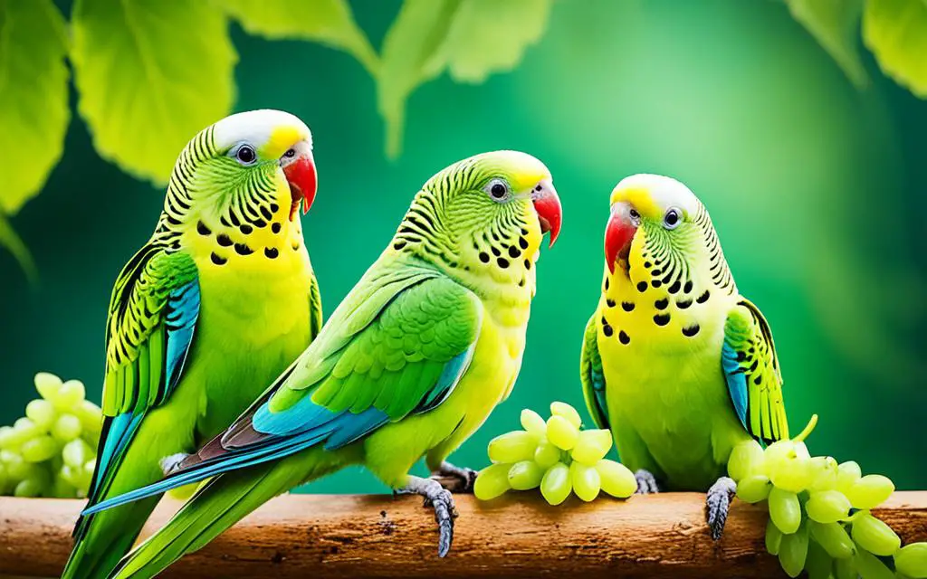 Parakeets enjoying celery