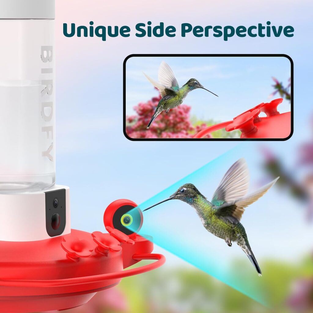 NETVUE Birdfy Hummingbird Feeder with Camera - 2K Dual Smart Cameras Solar Powered, Close-Up Bird Watching, Lifetime-Free AI Identify Hummingbird, Ant Moat  Instant Notifications (20 Ounces)