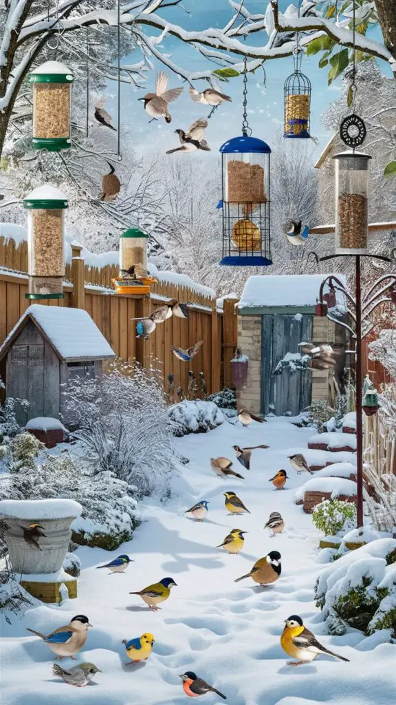 Winterize your backyard with many bird feeders