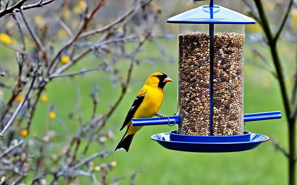 bird feeders with various seeds