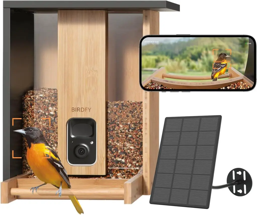 NETVUE Birdfy® AI Smart Bird Feeder with Camera Solar Powered, Lifetime AI Identify 6000+ Bird Species  Motion Detection, Eco-Friendly  Renewable Upgraded Bamboo Wood Bird Feeder Camera, Ideal Gift