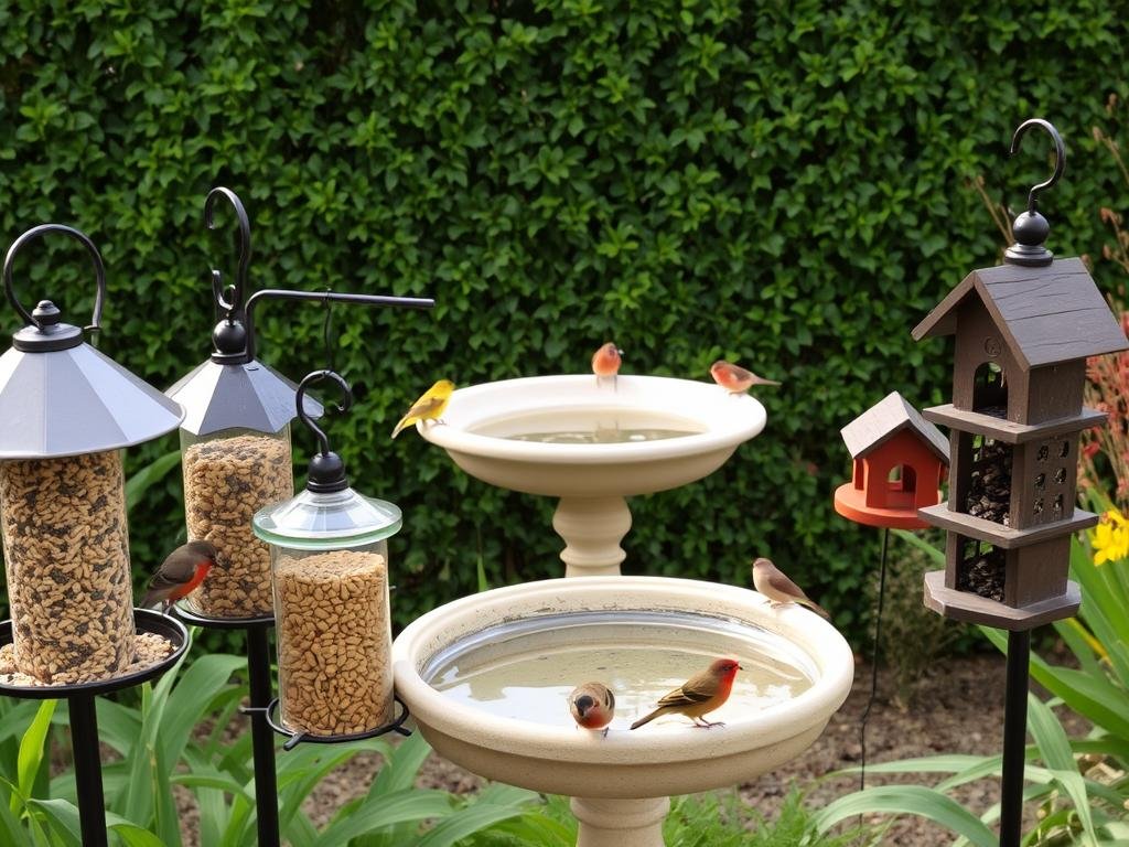 bird feeders and water stations