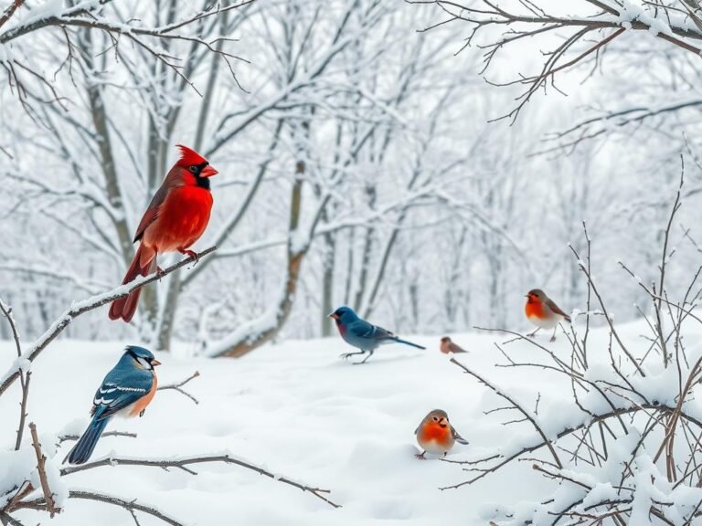 Winter Birds in Snow