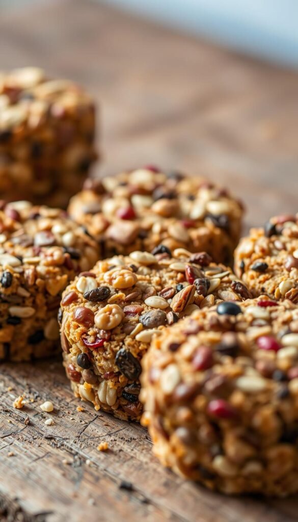 A close-up shot of several homemade suet cakes, each filled with a variety of bird-friendly ingredients like seeds, nuts, and dried berries. The cakes are arranged on a rustic wooden surface, with a soft, natural lighting illuminating their textures and colors. The foreground is in sharp focus, while the background is gently blurred, creating a sense of depth and emphasizing the delectable suet cakes. The overall mood is warm, inviting, and evocative of the cozy, backyard birdfeeding experience.