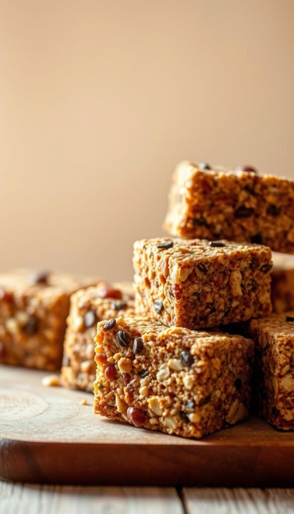 A close-up view of several homemade suet cakes for wild birds, displayed on a wooden surface against a clean, blurred background. The suet cakes are richly textured, filled with a variety of bird-friendly ingredients like nuts, seeds, and dried fruits. Warm, natural lighting casts a soft glow, highlighting the appealing colors and shapes of the suet cakes. The composition emphasizes the cakes' approachability and suitability as a nourishing treat for feathered visitors to a backyard or garden setting.