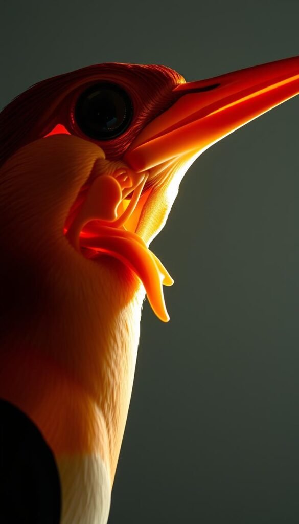 A detailed, anatomical cross-section of the avian vocal apparatus, illuminated by soft, diffused lighting to reveal the intricate structures that enable birds to produce their characteristic songs and calls. The layered image showcases the syrinx (the bird's unique vocal organ), the surrounding musculature, the trachea, and other key anatomical components responsible for generating the mesmerizing vocalizations of our feathered friends. Presented with scientific precision and artistic elegance, this image will captivate the viewer's curiosity about the remarkable vocal capabilities of birds.