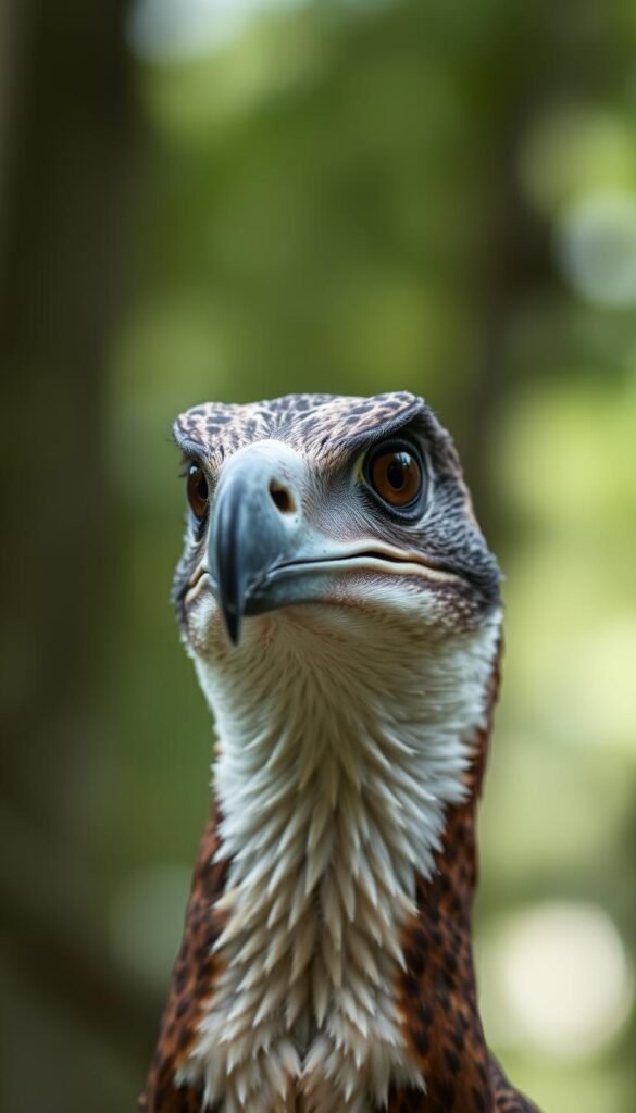 A detailed close-up of a raptor's head, showcasing its keen eyes, sharp beak, and attentive expression. The subject is captured in natural lighting, with a soft, diffused background that suggests a tranquil forest setting. The image conveys the raptor's focus and heightened senses, highlighting its ability to aurally identify prey and other environmental cues. The composition emphasizes the raptor's distinctive facial features, inviting the viewer to appreciate the intricacies of its anatomy and the adaptations that make it a successful hunter.