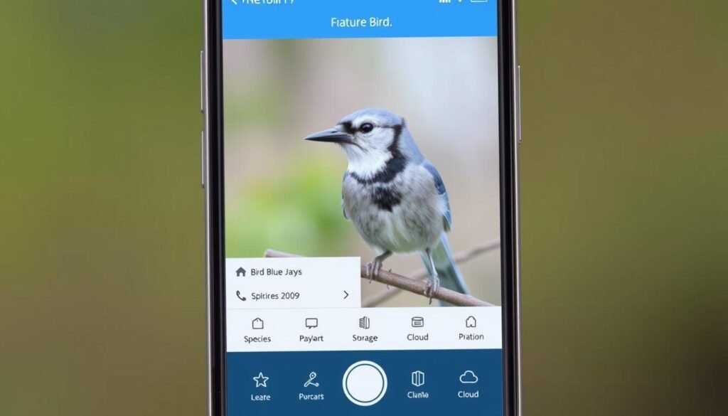 Screenshot of the NETVUE Birdfy app showing bird identification and video playback features