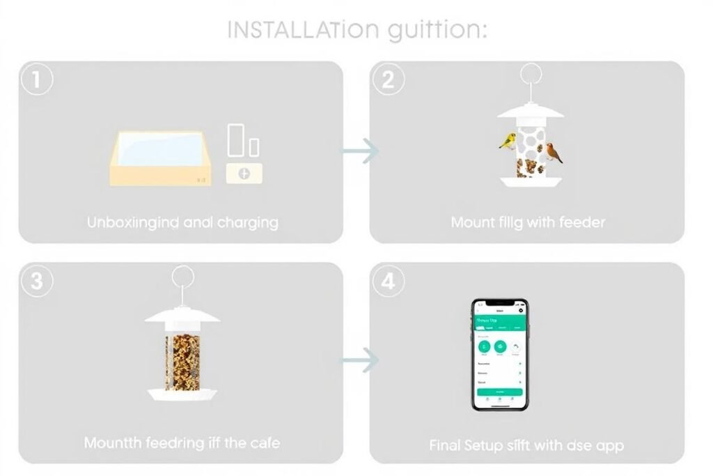 Smart bird feeder with camera solar powered installation steps shown in sequence