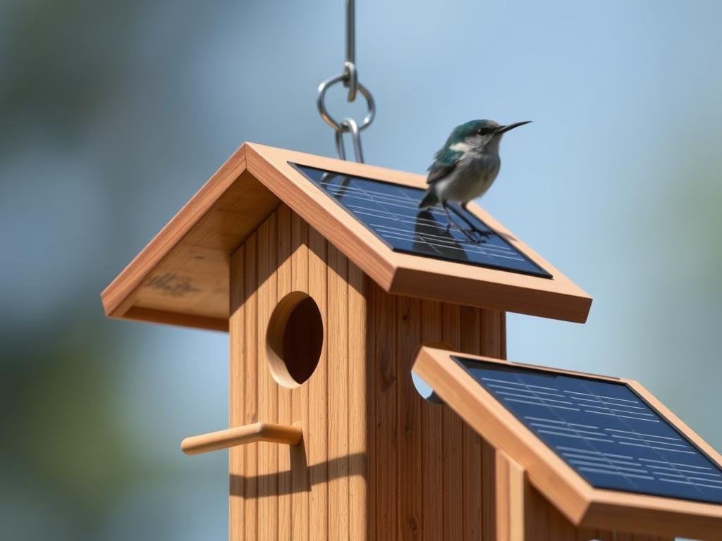 Smart bird feeder with camera solar powered showing the integrated solar panel design