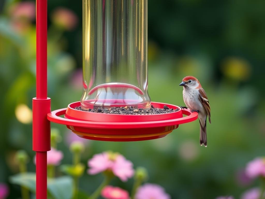 Smart bird feeder with camera solar powered showing the red-green color design