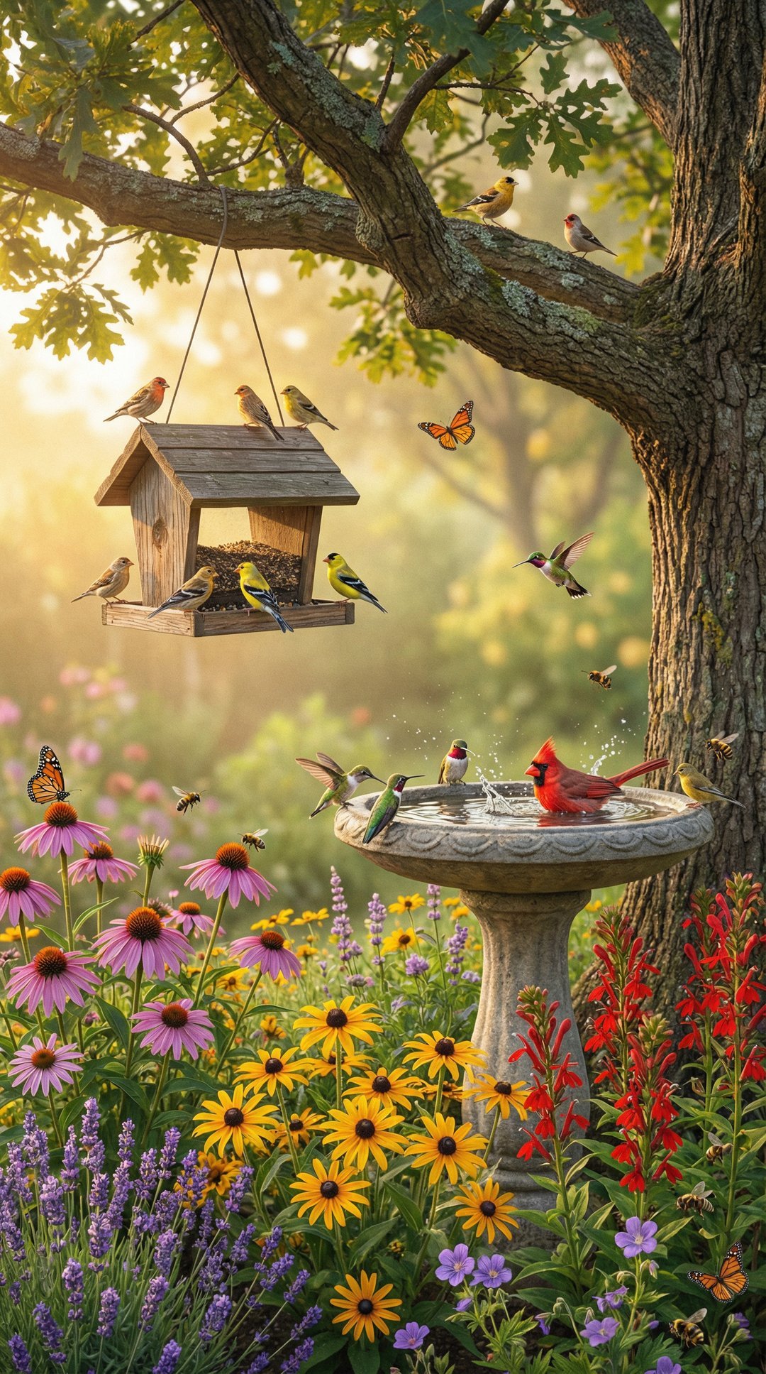 Lush bird-friendly backyard garden