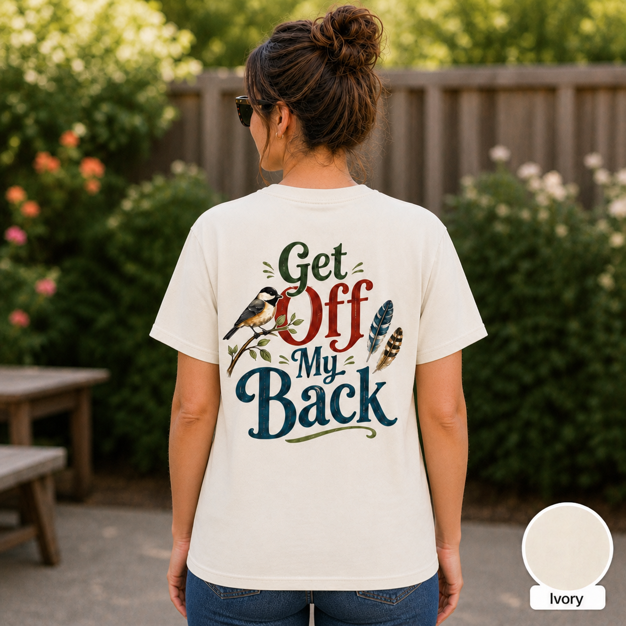 Get Off My Back birdwatching shirt - ivory back