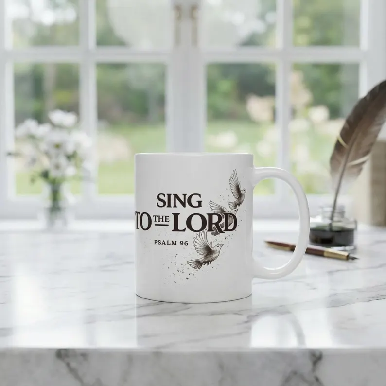 Sing to the Lord Psalm 96 Coffee Mug — Birds in Flight Design