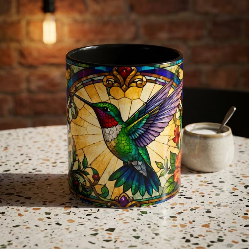 Stained Glass Hummingbird Coffee Mug